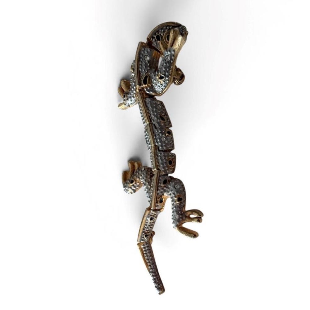Vintage Articulated 4" Gold-Tone Lizard / Gecko Brooch Pin - Picture 8 of 8